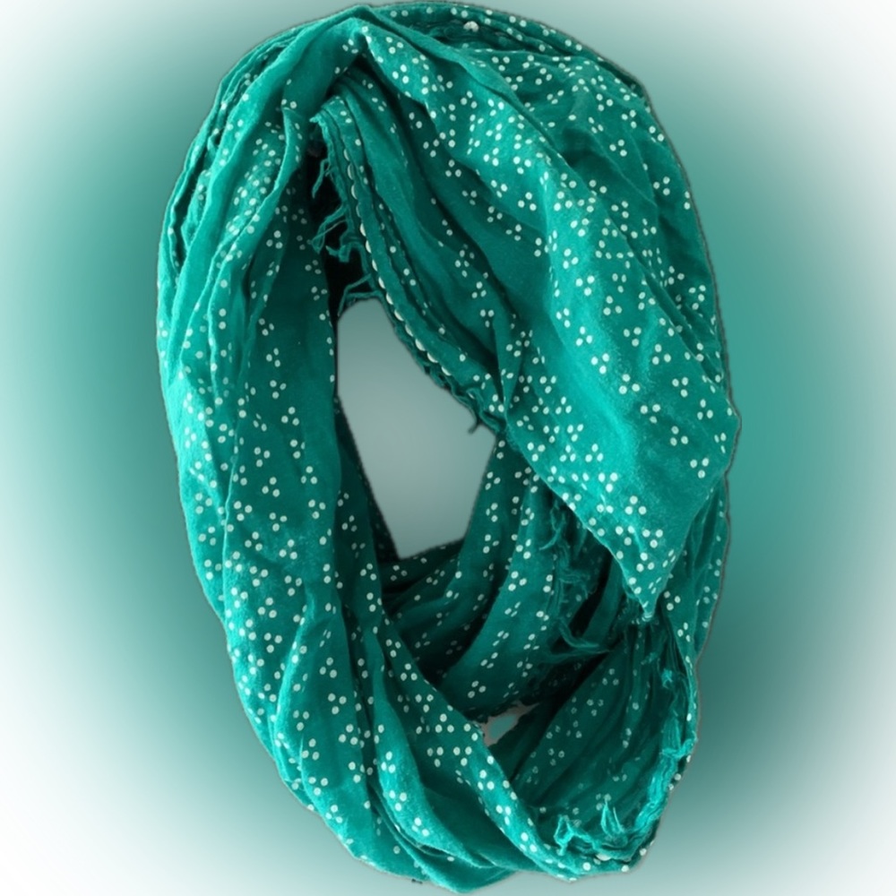 American Eagle Green & White Polka Dot Infinity Scarf Lightweight - Size: OS